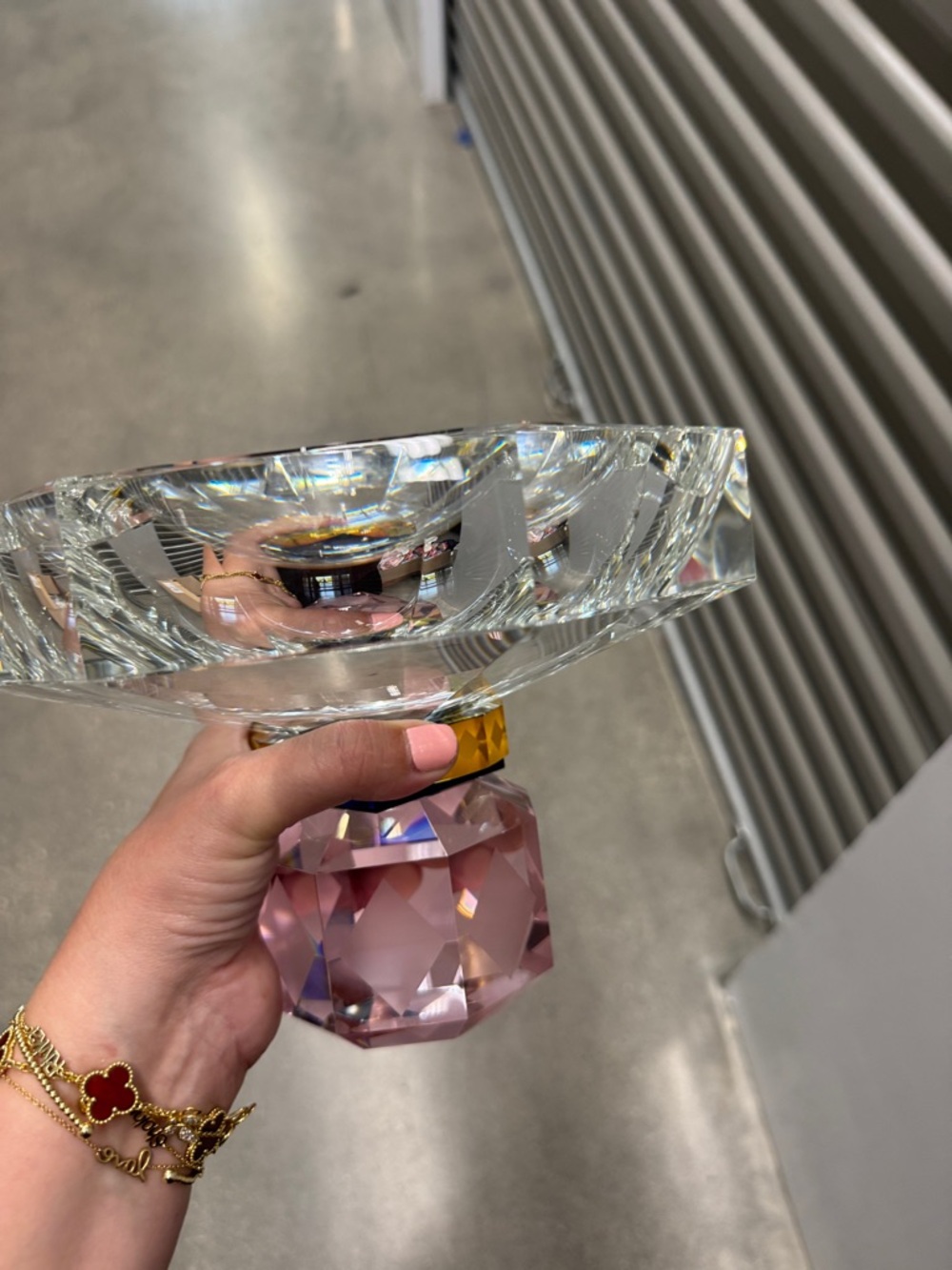 Crystal Pink Glass Pedestal Bowl - Elegant Home Accent